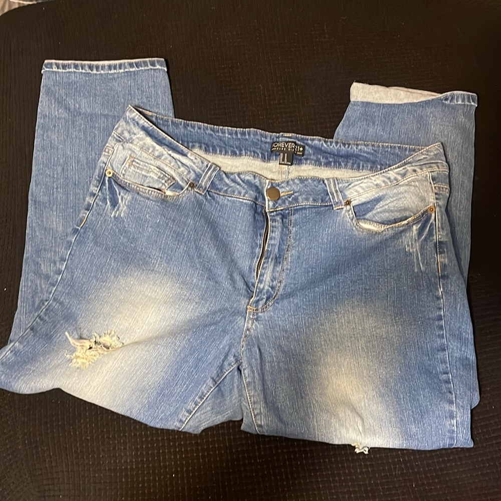 Forever 21 mom jeans. Distressed, ripped jeans